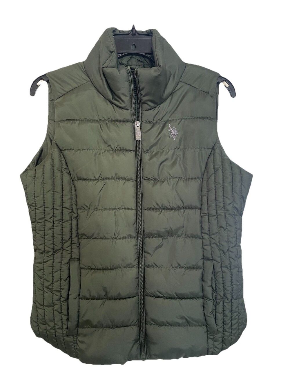 U.S. Polo Assn Green Puffer Vest Women’s Medium Full Zip Quilted Lightweight